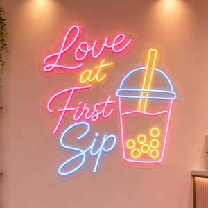 Love at First Sip Neon Sign - LED neon sign for bubble tea shops