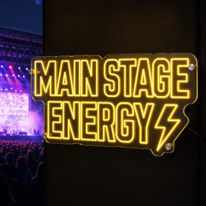 Main Stage Energy LED neon sign glowing in a music venue