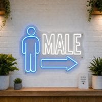 Male Toilet LED neon sign with male figure icon on clear acrylic backing