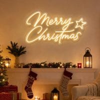 Custom Merry Christmas LED neon sign for Christmas parties and home decor. Contour-cut acrylic backi