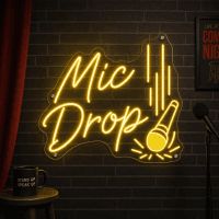 Mic Drop LED neon sign glowing on wall