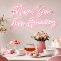 Custom Mum You Are Amazing LED neon sign for Mother's Day. Contour-cut acrylic backing, silver screw