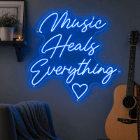 LED neon sign with text Music Heals Everything