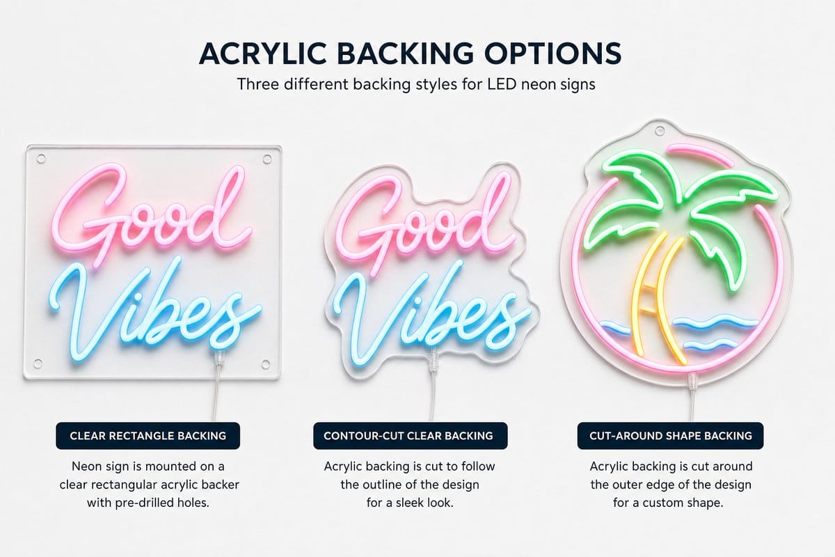 Neon sign acrylic backing options Australia - clear and frosted acrylic backing