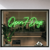Open 7 Days Neon Sign Open 7 Days LED neon sign on clear acrylic backing