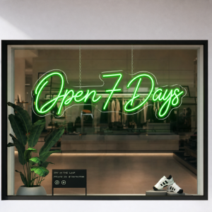 Open 7 Days Neon Sign Open 7 Days LED neon sign on clear acrylic backing
