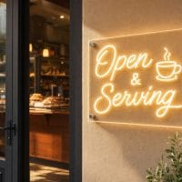 Open and Serving neon sign custom LED neon light for cafe bakery restaurant Sydney Australia