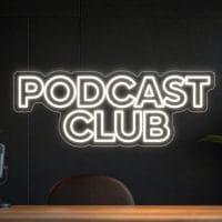Podcast Club Neon Sign Podcast Club LED neon sign in white on premium black wall with modern social creator vibe