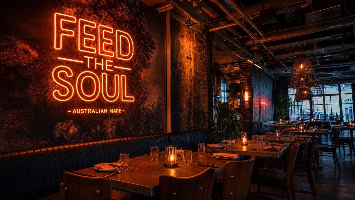 Restaurant Neon Sign Interior Australia Restaurant neon sign on a feature wall in Australia
