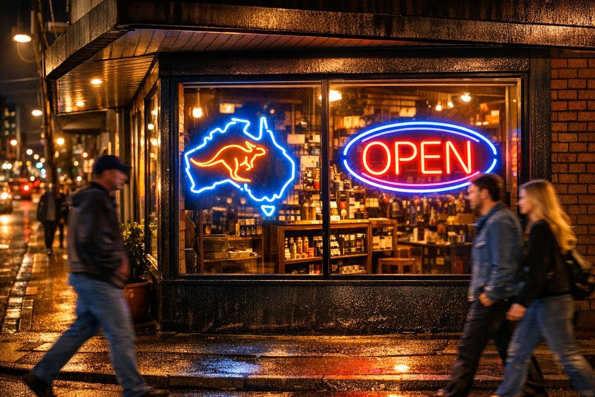 Shopfront Window Neon Sign for Business Business shopfront window neon sign at night