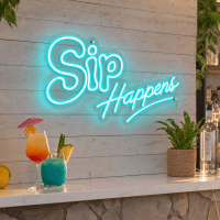 Sip Happens Neon Sign - LED neon sign on contour cut clear acrylic