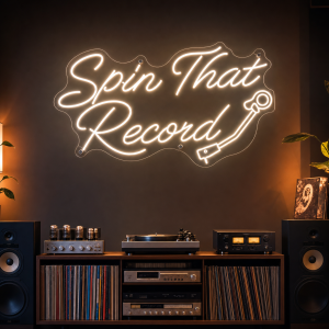 spin-that-record-neon-sign Spin That Record LED neon sign with record player icon