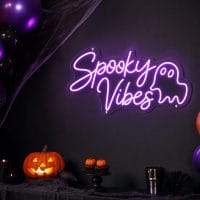 Custom Spooky Vibes Halloween LED neon sign for Halloween parties and decor. Contour-cut acrylic bac
