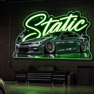 Static LED Neon Sign Static LED neon sign mounted on garage wall