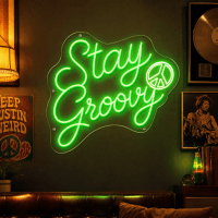 Stay Groovy neon sign glowing in a retro setting