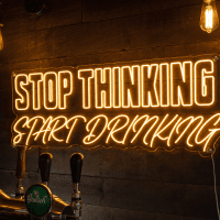 Stop Thinking Start Drinking Neon Sign - LED neon sign on contour cut clear acrylic