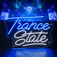 Trance State Neon Sign glowing on wall