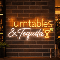 Turntables and tequila LED neon sign with icons