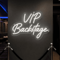 VIP Backstage LED neon sign glowing in a venue