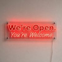 We're Open You're Welcome neon sign custom LED neon light for bar restaurant Sydney Australia