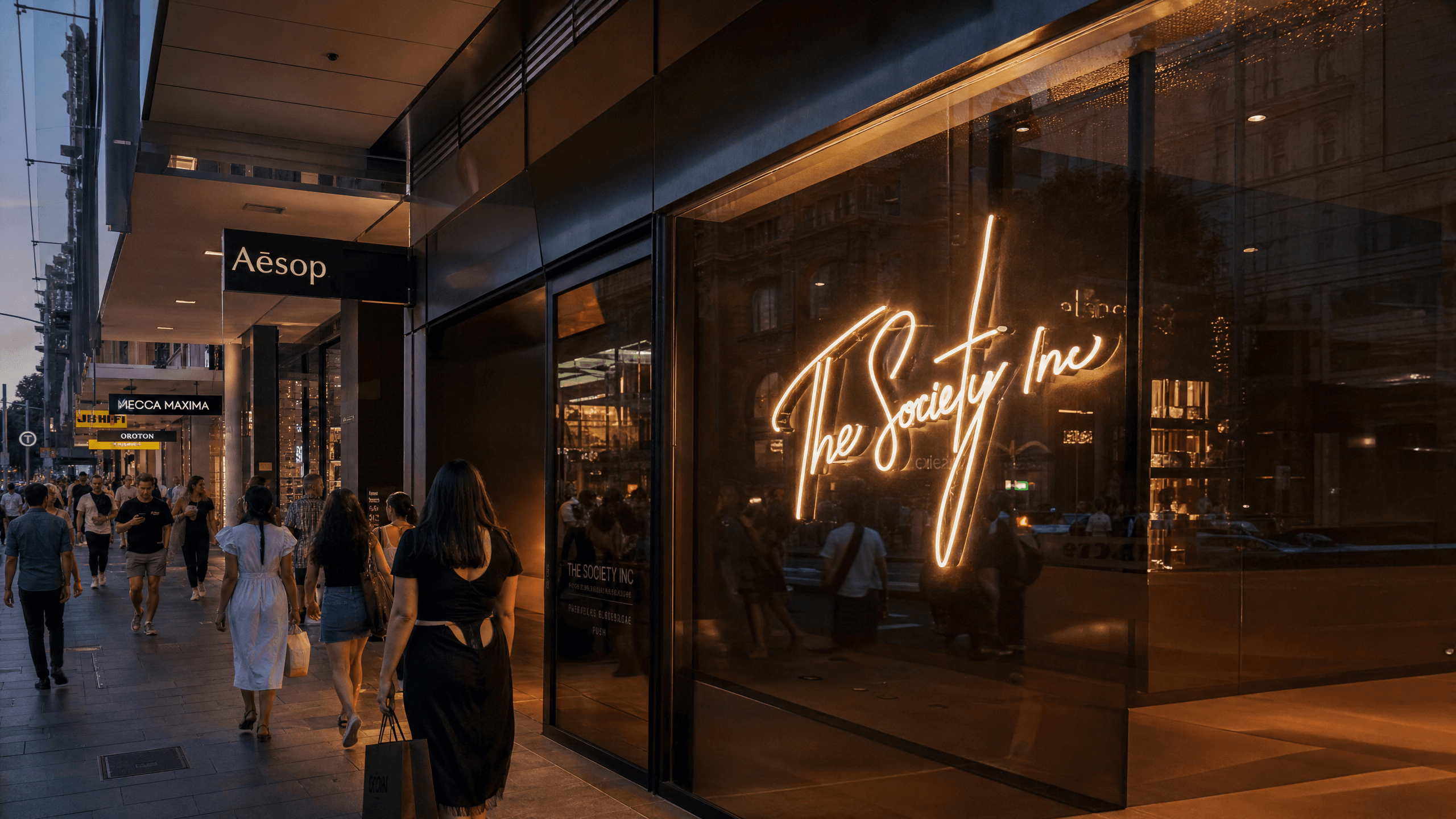 Window Neon Sign for Business Australia Window neon sign in Australian shopfront at dusk