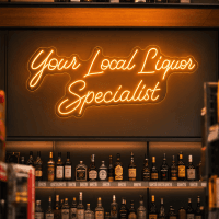 Your Local Liquor Specialist LED neon sign on clear acrylic backing